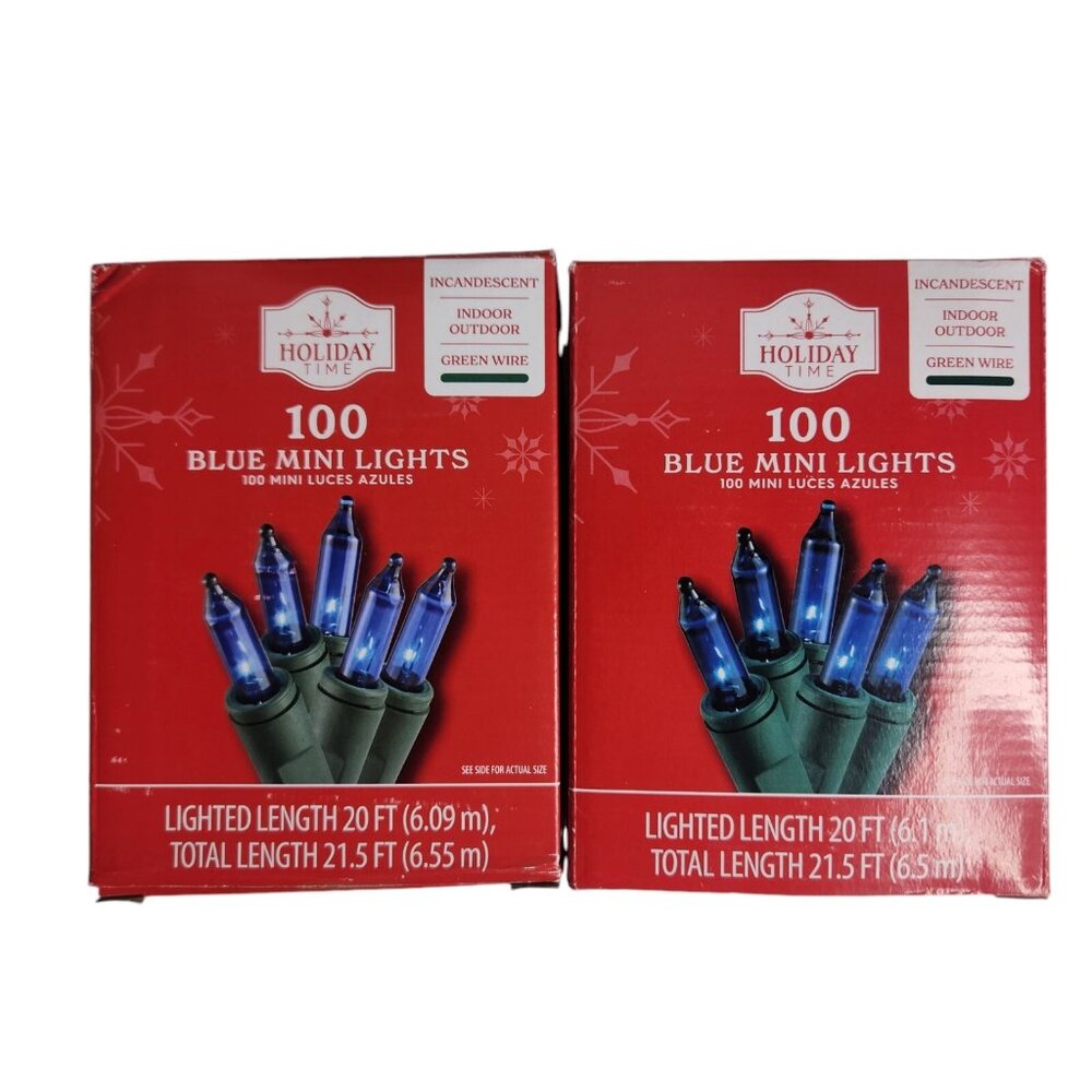 Holiday Time 100ct BLUE Mini String Lights Green Wire Indoor Outdoor 2 Boxes